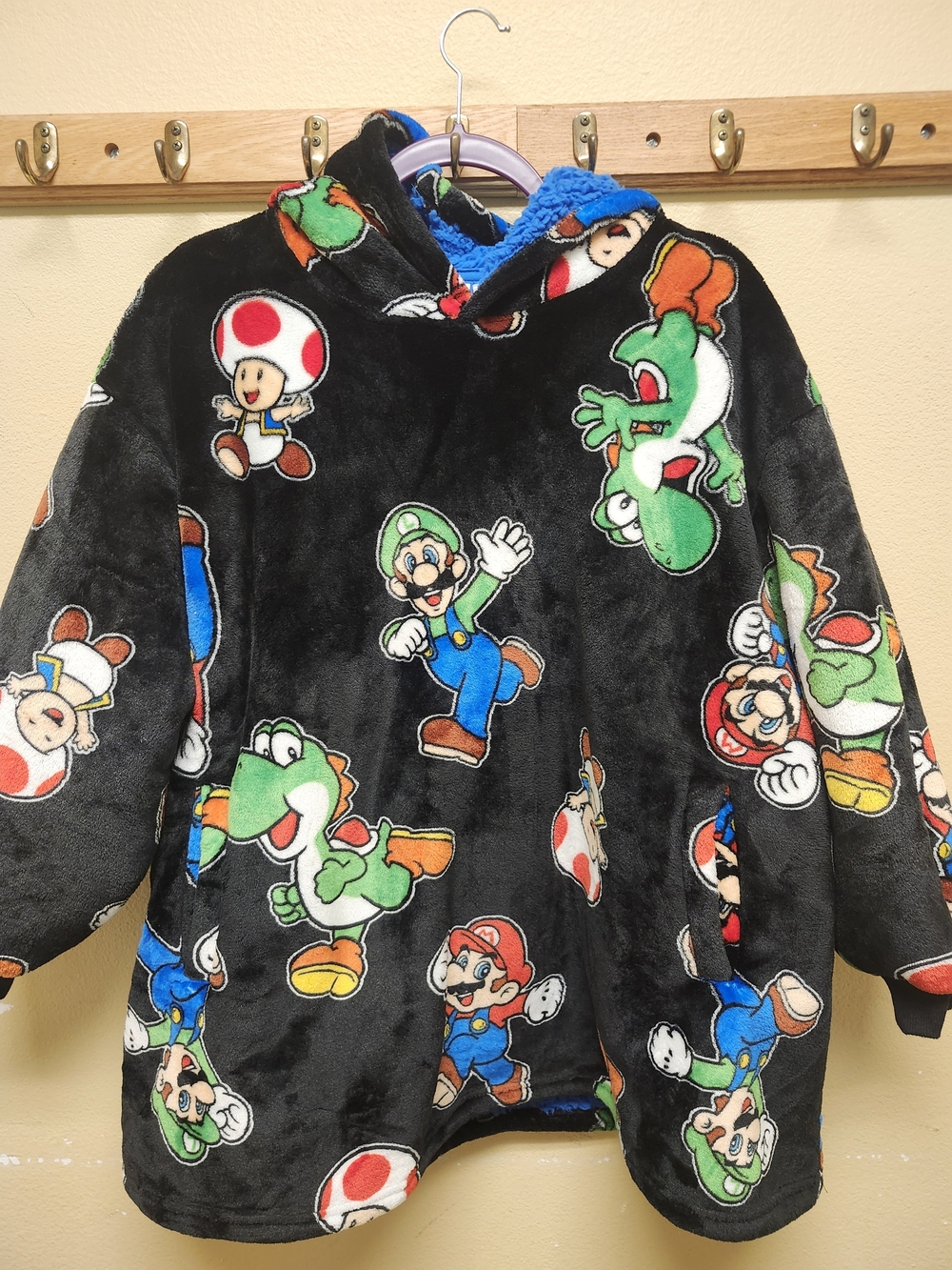 Super Mario The Wayy Big Hoodie Graphic Hooded Jacket Black & Blue Like New